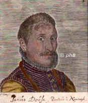 Does, Johann van der (Janus Dousa), 1545 - 1604, , , Staatsmann, Feldherr, Gelehrter, Dichter., Portrait, KUPFERSTICH:, [Philipp Galle sc.]