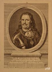 Ruyter, Michiel Adriaansz. De, 1607 - 1676, Vlissingen, vor Syrakus, Niederlndischer Admiral und Seeheld. Seit 1652 im Dienst der Generalstaaten, 1665 Oberkommandierender der Flotte gegen die Englnder, die er dreimal schlug u. 1667 in die Themse einlief., Portrait, , J.v.Somer del. - N. Dupuis sc. (c.1730)