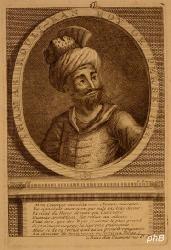 PERSIEN: Nadir (Thamas Kuli Khan), Schah von Persien, 1688 - 1747, Chorasam, [ermordet], Regent seit 1732 fr den unmndigen Abbas III., 1736-47 Throninhaber. Dynastie der Afsariden. Sohn eines turkmenischen Militrs. Bekriegte die Trken und Russen, die er schlug, eroberte Dehli 1738, brachte den Pfauenthron nach Persien., Portrait, , Hussein del. - F. Baour sc. (1742).