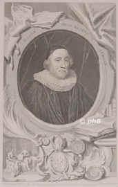 Usher, James, 1580 - 1656, , , Prof. in Dublin, Bischof von Meath, Erzbisch. v. Armagh, Historiker, Chronolog., Portrait, KUPFERSTICH / RADIERUNG:, P. Lely pinx.   G. Vertue sc. 1738.
