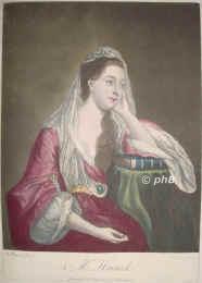 Horneck, Mrs, 1727 - 1803, , , Wife of Captain Kane Horneck., Portrait, MEZZOTINTO mit altem Kolorit:, J. Reynolds pinx.   R. Purcel fec.