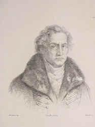 Goethe, Johann Wolfgang (1782 von), 1749 - 1832, Frankfurt am Main, Weimar, Dichter und Naturforscher, 1776 sachsen–weimar. Geh.Legationsrat u. 1779 Geh.Rat u. Staatsminister., Portrait, RADIERUNG:, H. Lalaisse del. –  Lemaitre dir. –  Delaistre sc.   [um 1820]