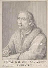 Simone D. Il Cronaca,,  - , , , [ in Bearbeitung ] archit(ekt?) fiorent - aus Vasari T II, Portrait, KUPFERSTICH:, P. Batt. Cecchi sc.