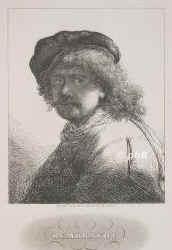 Rembrandt Harmensz van Rijn,, 1606 - 1669, Leiden, Amsterdam, Maler, Zeichner, Radierer., Portrait, STAHLSTICH:, ohne Adresse