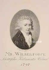 Wilberforce, William, 1759 - 1833, Hull, London, Britischer Philanthrop und Politiker. Wirkte gegen den Sklavenhandel, setzte 1792 den Beschluß durch, daß der britische Negerhandel aufhören sollte (1808 Aufhebung des Sklavenhandels), wirkte in dieser Richtung auch auf dem Wiener Kongress, 1823 fordert er die völlige Emanzipation der Neger., Portrait, PUNKTIERSTICH:, Fr. Bolt sc. Berlin 1795 [ ! ].