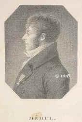 Mehul, Etienne Nicolas, 1763 - 1817, Givet, Paris, Franzsischer Komponist, Kirchenmusiker, begann als Organist im Franziskanerkloster zu Givet., Portrait, PUNKTIERSTICH:, Quenedey del.   Wachsmann sc.