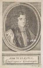 Wilkins, John, 1614 - 1672, Northamptonshire, London, Bischof von Chester. Mathematiker, Mechaniker, the inventor of the perambulator or wheel for measuring distances., Portrait, KUPFERSTICH:, Brühl sc. Lips.