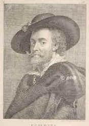 Rubens, Peter Paul, 1577 - 1640, Siegen (Nassau), Antwerpen, Flmischer Maler, auch Zeichner und Kupferstecher., Portrait, KUPFERSTICH:, Ant. van Dyck pinx.   J. C. Bhme sc.