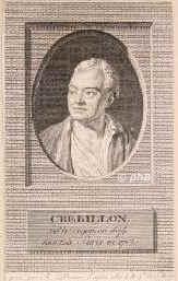 Crbillon (pre), Proper Jolyot de, 1674 - 1762, Dijon, Paris, Franzsischer Dramatiker., Portrait, RADIERUNG:, d'aprs celui d'Aug[us]tin de St.Aubin.  Grav par R. D'Elvaux.