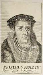 Praedinius, Regnerus (eig. Reinier Veldman), 1510 - 1559, Winsum (Prov Groningen), Groningen, Niederlndischer Humanist u. Hebraist. Stud. Lwen, 152935 Dozent u. 1545  Rektor in Groningen., Portrait, KUPFERSTICH:, ohne Knstlernamen