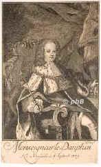 FRANKREICH: Louis, Dauphin de Viennois, 1729 - 1765, Versailles, Fontainebleau, Einziger Sohn von Knig Ludwig XV. (17101774) u. Maria Leszcynska (17031768), Tochter von Knig Stanislaus von Polen; vermhlt 1) 1744 mit Infantin Maria Teresa von Spanien (17261746), Tochter von Knig Philipp V.; 2) 1747 mit Josepha von SachsenPolen (17311767), Tochter von Kurfrst Friedrich August II.  Vater der Knige Ludwig XVI., Ludwig XVIII. und Karl X., Portrait, KUPFERSTICH:, Sysang sc.