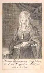 SPANIEN: Johanna die Wahnsinnige (Juana la Loca), Königin von Spanien, 1479 - 1555, Toledo, Tordesillas (Schloß) (Valladolid) [als Staatsgefangene], Tochter von Ferdinand II. dem Katholischen (1452–1516) aus 1.Ehe mit Isabel I. von Kastilien (1451–1504); vermählt 1496 mit Philipp von Habsburg, später König Felipe I. von Spanien (1478–1506), Sohn von Kaiser Maximilian I. – Wurde durch den Tod ihrer Geschwister Erbin Spaniens u. nach dem Tod ihrer Mutter 1504 Königin von Kastilien. – Nach dem Tod ihres Gemahls (1506) geisteskrank., Portrait, KUPFERSTICH:, ohne Adresse, um 1820