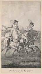 Churchill, John, 1689 Earl, 1702 1.Duke of Marlborough, 1650 - 1722, Ashe bei Musbury (Devonshire), Crawbourne Lodge bei Windsor, Engl. Feldherr und Staatsmann. 1702–11 leitender Minister der Königin Anna u. Oberbefehlshaber der brit.–nierderländ. Armee im Span. Erbfolgekrieg. Eroberte 1703 Bonn, im Kurfürstentum Köln, schlug 1704 die Bayern bei Donauwörth, siegte bei Hochstädt, erhielt vom Kaiser das Fürstentum Mindelheim, wurde 1716 schwachsinnig.  –> Marlborough, John Churchill, Portrait, LITHOGRAPHIE:, ohne Adresse,  um 1830