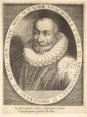 Ortenburg, Joachim Graf von, 1530 - 1600, , Nürnberg, Regierte seit 1551 in Ortenburg bei Vilshofen. Führte 1563 in seiner Grafschaft die Reformation ein. Gelehrter., Portrait, KUPFERSTICH:, [D. Custos sc.] 1599.