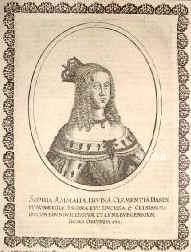BRAUNSCHWEIG-LÜNEBURG: Sophie Amalie, Prinzessin von Braunschweig-Lüneburg, 1643 Königin von Dänemark, 1628 - 1685, Herzberg (Harz), Kopenhagen, Tochter von Herzog Georg von Braunschweig-Lüneburg–Kalenberg (1582–1641) u. Anna Eleonore von Hessen–Darmstadt (1601–1659); vermählt 1643 mit König Friedrich III. von Dänemark (1609–1670). – Schwester von Kurfürst Ernst August von Hannover (1629–1698) u. Mutter von König Christian V. von Dänemark (1646–1699). [–> DÄNEMARK:, Portrait, KUPFERSTICH:, [Peter II Aubry sc.]