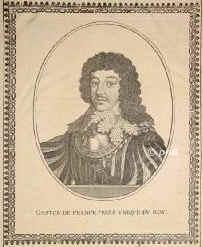 FRANKREICH: Gaston, duc d'Orléans, de Chartes, d'Anjou, de Valois et d'Alencon, 1608 - 1660, Fontainebleau, Blois, Zweiter (3.) Sohn von König Heinrich IV. (1553–1610), aus 2.Ehe mit Maria Medici (1573–1642); vermählt 1) 1626 Marie de Bourbon, duchesse de Montpensier (1605–1627), 2) 1632 Margaretha von Lothringen (1615–1672), annuliert 1634, 3) 1643 dieselbe wieder. – Jüngerer Bruder von König Ludwig XIII. (1601–43). – Kämpfte als Führer des Hochadels gegen Richelieu und Mazarin., Portrait, KUPFERSTICH:, [Aubry sc.]