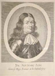 Juel, Niels, 1629 - 1679, Oslo, Kopenhagen, Dnischer Admiral, Gouverneur von Gotland. Siegte 1677 ber die Schweden bei Fehmarn, eroberte 1678 Rgen., Portrait, KUPFERSTICH:, [Merian sc.]