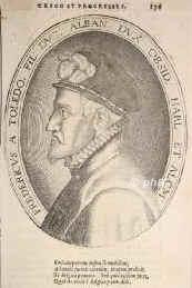 Alba, Federigo Alvarezde Toledo, 4.duque de, 2.Hlfte 16.Jh. - ,  , , Sohn des Herzogs von Alba (150782).  Spanischer General in den Niederlanden, belagerte 1573 Haarlem u. Alkmaar., Portrait, KUPFERSTICH:, ohne Adresse, um 1600