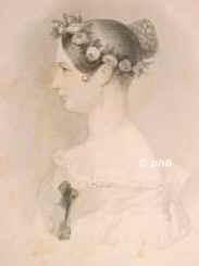 ENGLAND: Victoria (Alexandrina Victoria), Knigin von Grobritannien u. Irland, 1877 Kaiserin von Indien, 1819 - 1901, Kensington Palace, Osborne House (Isle of Wight), Regentin 18371901. Tochter von Georgs III. jngerem Sohn Edward Augustus, Duke of Kent (17671820) u. Viktoria Mary von SachsenCoburgSaalfeld (17861861); vermhlt 1840 mit Prinz Albert von SachsenCoburgGotha (18191861).  Folgte ihrem Onkel Wilhelm IV. (17651837).  Mutter von Knig Eduard (Edward) VII. (18411910) u. Victoria, Knigin von Preuen u. Deutsche Kaiserin (18401901)., Portrait, STAHLSTICH:, Carl Mayer in Nrnberg sc.