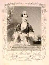 ENGLAND: Victoria (Alexandrina Victoria), Königin von Großbritannien u. Irland, 1877 Kaiserin von Indien, 1819 - 1901, Kensington Palace, Osborne House (Isle of Wight), Regentin 1837–1901. Tochter von Georgs III. jüngerem Sohn Edward Augustus, Duke of Kent (1767–1820) u. Viktoria Mary von Sachsen–Coburg–Saalfeld (1786–1861); vermählt 1840 mit Prinz Albert von Sachsen–Coburg–Gotha (1819–1861). – Folgte ihrem Onkel Wilhelm IV. (1765–1837). – Mutter von König Eduard (Edward) VII. (1841–1910) u. Victoria, Königin von Preußen u. Deutsche Kaiserin (1840–1901)., Portrait, STAHLSTICH:, ohne Künstleradresse
