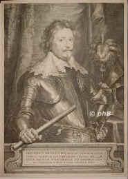 NASSAU-ORANIEN: Friedrich Heinrich (Frederik Hendrik), Prinz von Oranien, Graf von Nassau-Dillenburg, 1584 - 1647, Delft, Den Haag, Regent 162547. Jngster Sohn Wilhelms des Schweigers (15331584), aus 4. Ehe mit Louise de Coligny (15551620); vermhlt 1625 mit Amalie zu SolmsBraunfels (16021675).  Jngerer Halbbruder von Moritz von Oranien (15671625) und sein Nachfolger als 3. Statthalter der Generalstaaten.  Besetzte 1615 Bielefeld und Herford, eroberte 1629 's Hertogenbosch, 1632 Maastricht, 1637 Breda von den Spaniern., Portrait, KUPFERSTICH:, Ant. van Dyck pinx.   Paulus Pontius sc.