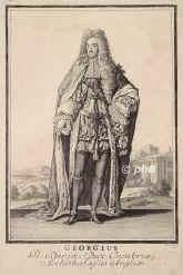 ENGLAND: George, kgl. Prinzgemahl von Grobritannien, geb. Prinz von Dnemark, 1653 - 1708, Kopenhagen, London, Jngster (dritter) Sohn von Knig Friedrich III. von Dnemark (16091670) und Sophie Amalie von BraunschweigLneburg (16281685); vermhlt 1683 mit Queen Anne von Grobritannien (16651714), jngere Tochter von Knig Jakob II. Stuart.  [> DNEMARK: Georg, Prinz von Dnemark, Portrait, KUPFERSTICH:, Monogramm: C.L. sc. [um 1700]